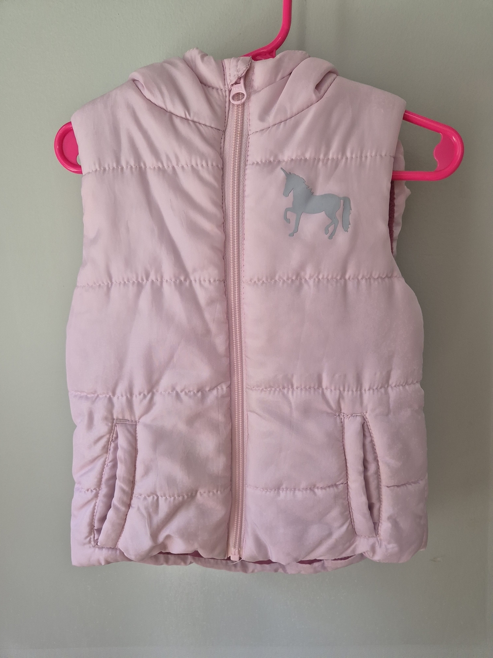 Lupilu Girls Pink Hooded Puffer VGirls Light Pink Puffer Vest with Horse Graphic